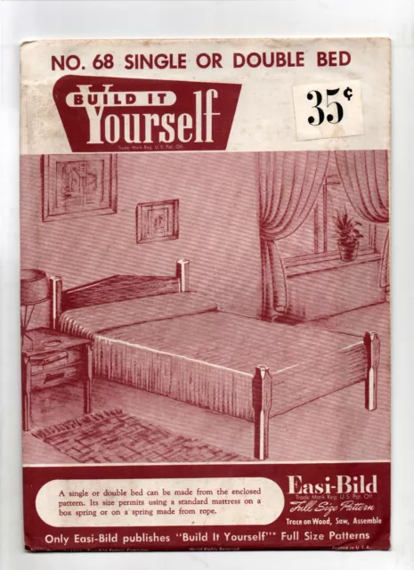 Vtg 1952 Easi Bild Diy Woodworking Pattern No 68 Single Or Double Bed