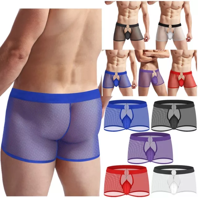 Men's Boxer Briefs Hooked Shorts Elastic Waist Panties See Through Trunks Pouch 3