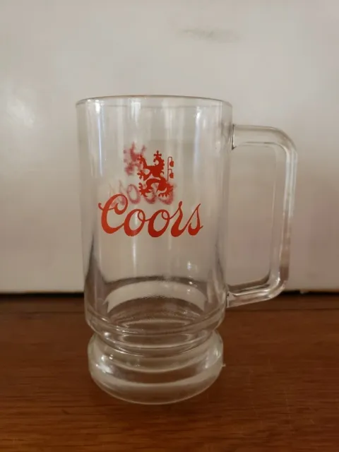 Vintage 5 1/2" TALL COORS Beer Clear Glass Mug Double Sided Logo