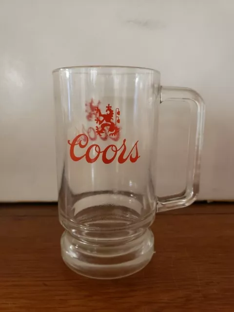 Vintage 5 1/2" TALL COORS Beer Clear Glass Mug Double Sided Logo