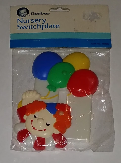 NEW VTG Clown Gerber Nursery Switchplate Baby Room Decor Plastic Balloons 1983
