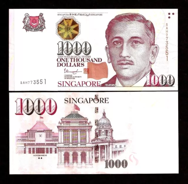 SINGAPORE 1000 1,000 Dollars P-51 Star 1999-2022 UNC Currency New Bill BANK NOTE