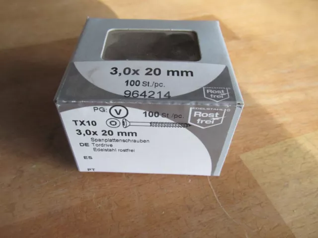 Marken Edelstahl Holzschrauben Ø3,0x20mm 100 Stück Packung Rostfrei T10 / XO1K1