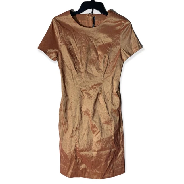W1118 Walter Baker Dress Womens Small Metallic Orange Short Sleeve Cocktail