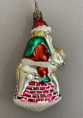 Vintage German Blown Mercury Glass Christmas Ornament Santa On Horse/chimney