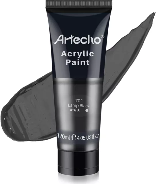 Artecho Professional Acrylic Paint, Lamp Black (120ml / 4.05oz) Tubes, Art Craf