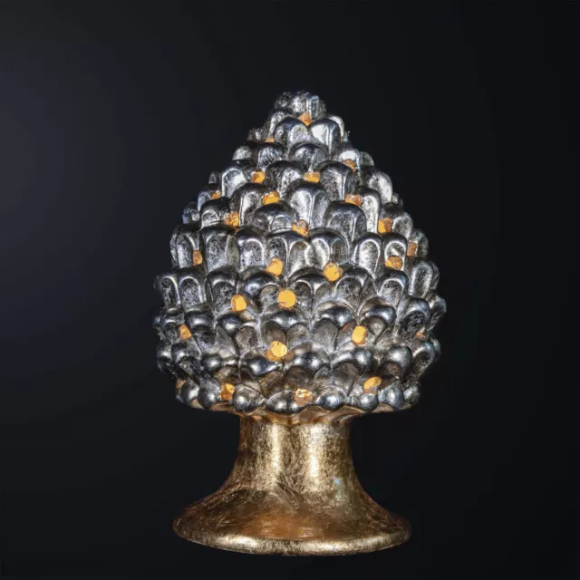 Lámpara A Piñas H.30cm de Cerámica Hoja Oro- Plata 1 Luz Bga 3179-lgr