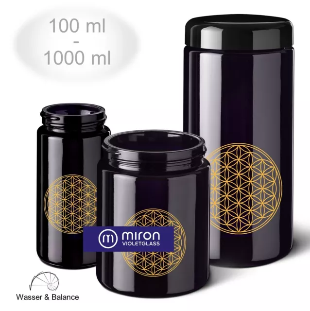 Miron Violettglas Weithalsglas 100 - 1000 ml - Blume des Lebens - Mironglas