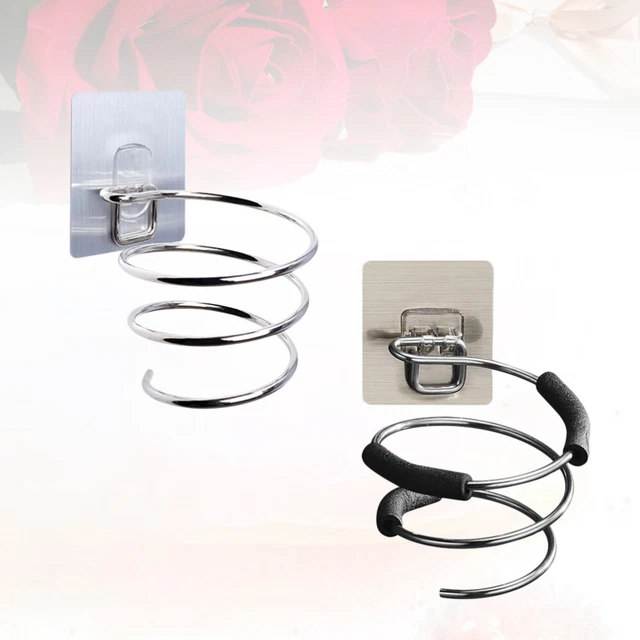 2pcs Punch Free Hanging Hairdryer Holder Wall Mounted Hair Dryer Stand Metal