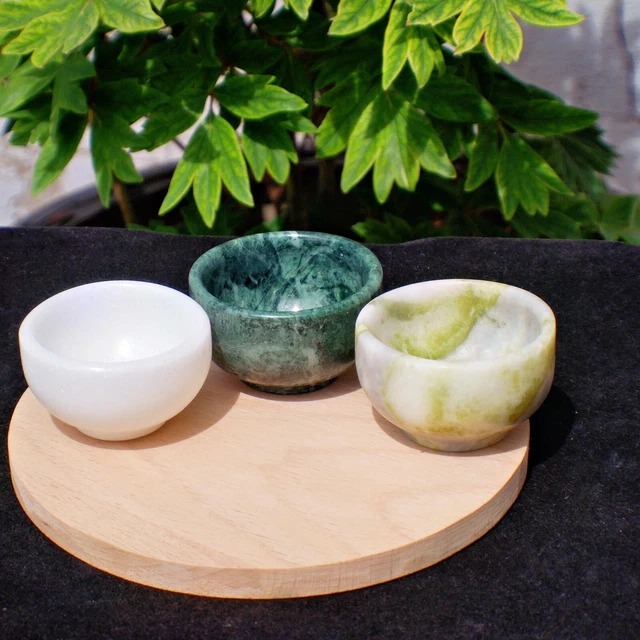 3PCS Natural Jade Bowl Gemstone Crystal Quartz Dish Sacral Chakra Healing Reiki