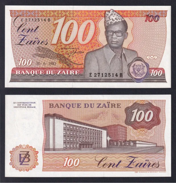 Zaire 100 Zaires Coin 1983 P 29a Fds / UNC A-02