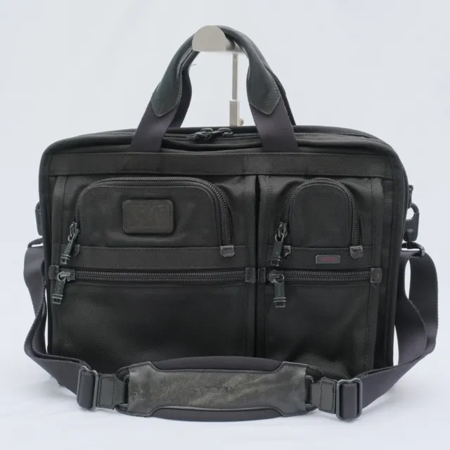 Tumi Briefcase Messenger Laptop Bag Alpha Black Nylon Leather Trim Pockets Auth