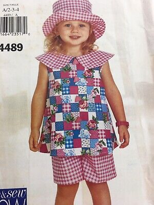 1996 Butterick See & Sew 4489 VTG Sewing Pattern Child Top Shorts Hat Size 2 3 4