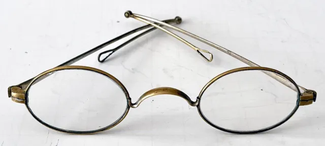 Antique Mid-19Th Century Golden Plated Spectacles With Turn Pin Hinge Temples