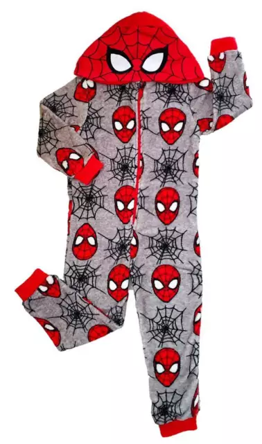 Spiderman Onesie Jumpsuit Overall Schlafanzug Einteiler Gr. 110-128 mit Kapuze