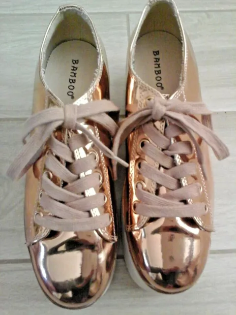 Bamboo Women NWOB Metallic Rose Gold "Sky High" Platform Sneaker      Size 6.5 M