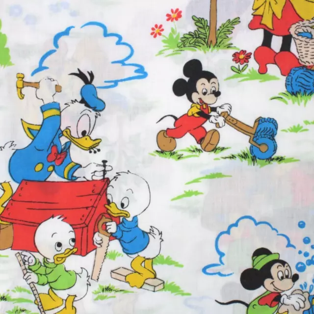 Walt Disney Prod VTG Twin Flat Sheet and Pillowcase Pair CHORES Mickey Friends