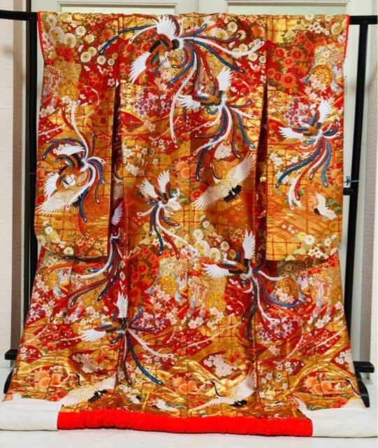 Japanese Kimono Uchikake Luxurious Wedding Pure Silk crane from japan