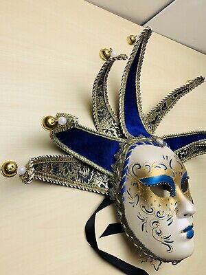 Mask from Venice Jolly Face Blue Golden 5 Spikes Prom Carnival 2