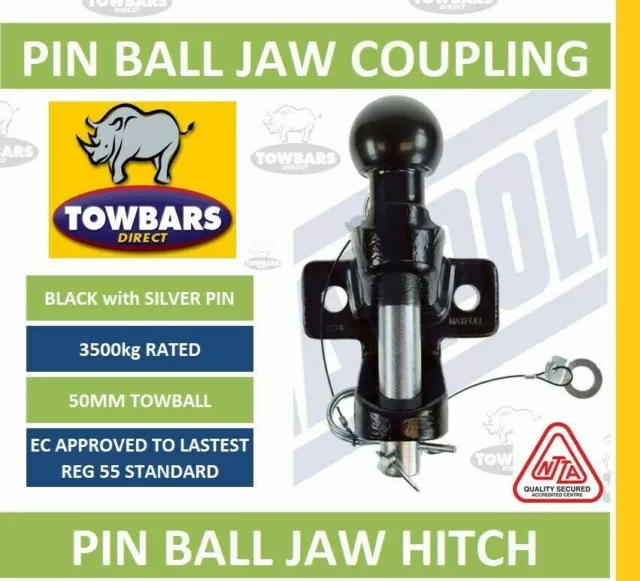 Tow Bar Ball and Pin Coupling 50mm Tow Hitch EC Approved 3.5t Tow Jaw Black MP87