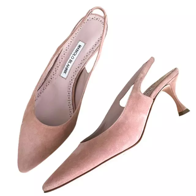 Manolo Blahnik Blush Pink Suede Betty Slingback Pumps Size 38.5