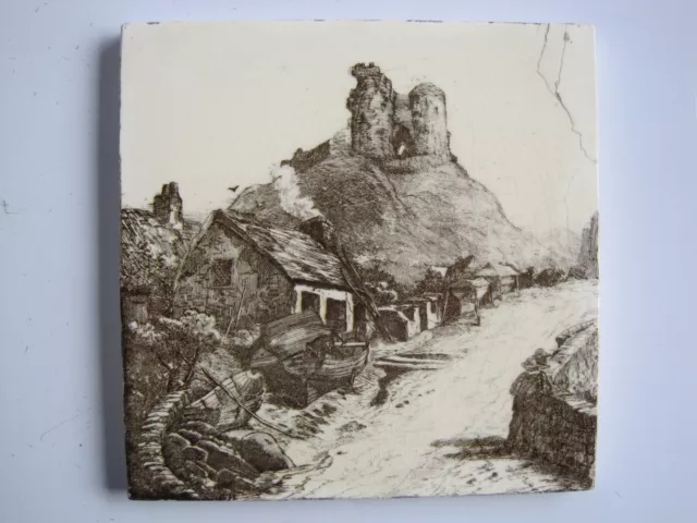 ANTIQUE VICTORIAN MINTONS VIEWS TILE  - CRICCIETH CASTLE c1885 SERIES No.2024