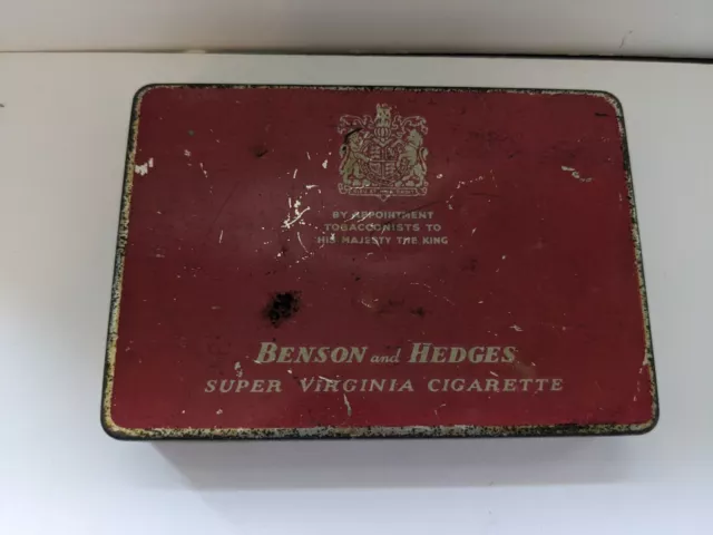 Benson & Hedges B&H super Virginia Cigarette Tin 1950's Red and Gold Tobacciana