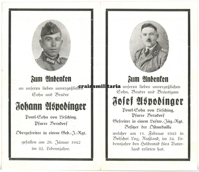 Orig. Sterbebild Brüder 268.ID und Luftwaffe Jäger 15.LWFD Russland 1942-'43