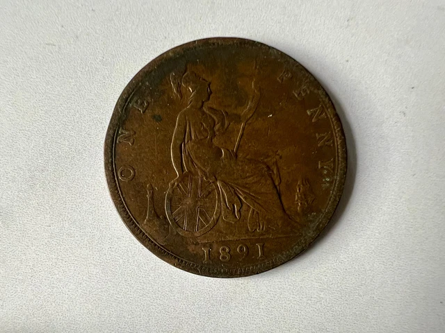 1891 - Queen Victoria - Young/Bun Head - One Penny Coin (1d)