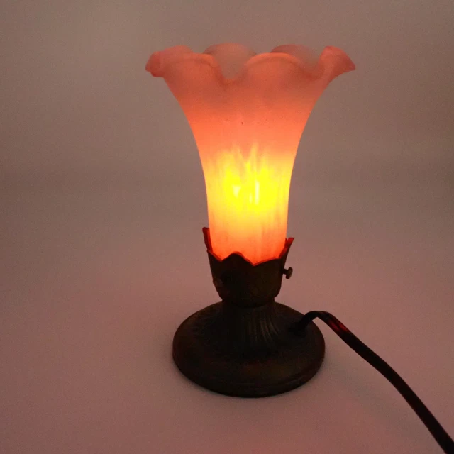 Pink and White Tulip lamp Lily Glass Shade With Table Parlor Desk Lamp 7.5” tall Pink and White Tulip lamp Lily Glass Shade With Table Parlor Desk Lamp 7.5” tall