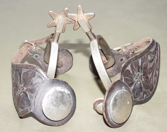 Antique OLD WEST COWBOY KID'S MCCHESNEY ENGRAVED NICKEL MOUNTED STEEL BOOT SPURS