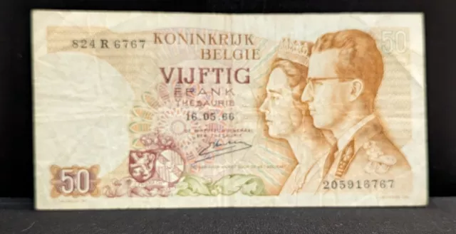 Belgium 50 Frank banknote - 1966 -   824 R 6767  -  205916767 -   Good condition