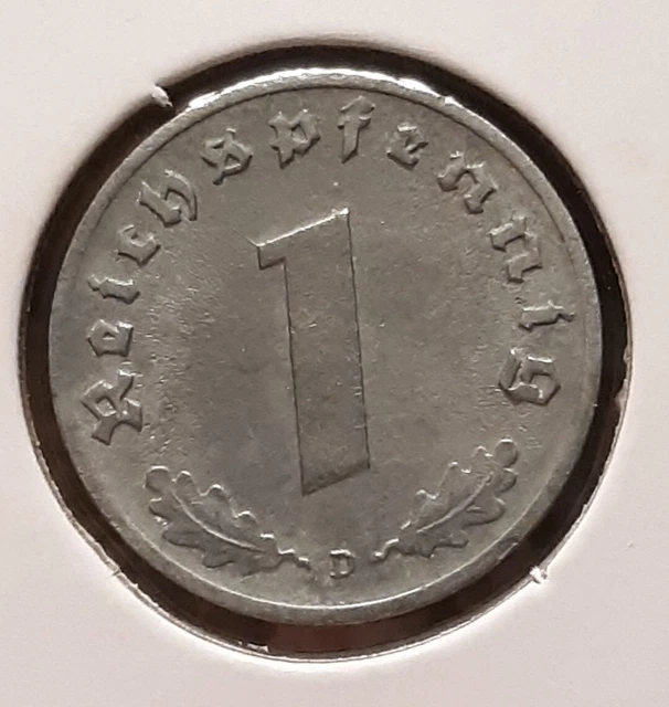 German 1 Reichspfennig ~ Germany ~ WW2 1pf 1943-D , White Oxidation Buildup