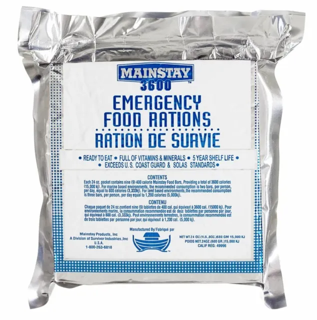 Mainstay Emergency Food Rations - 3600 Calorie Bars (Pack of 20)