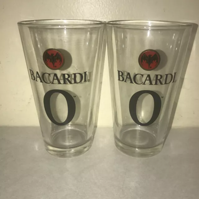 LOT of 2 Bacardi O 0 Rum Glass Pint Bat Logo 0103B