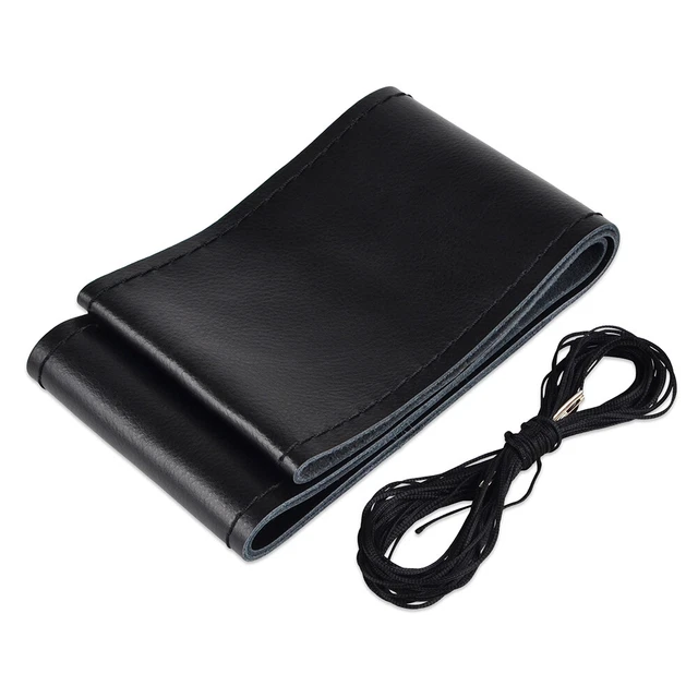 Common Car Steering Wheel Cover Black Cowhide Leather 38cm with Needle & Thread