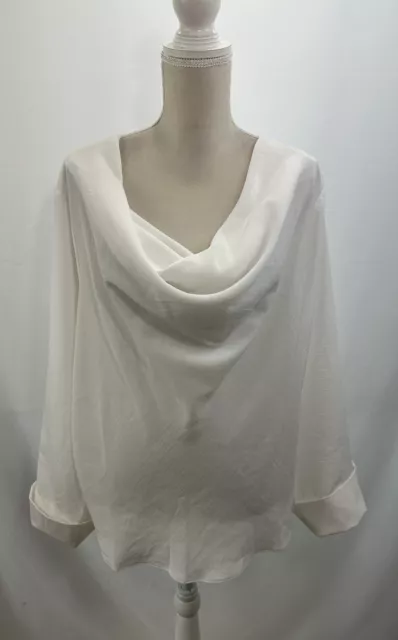 NWOT ASOS Design White French Cuff Blouse Women’s 18 Curve Long Sleeve Cowl Neck