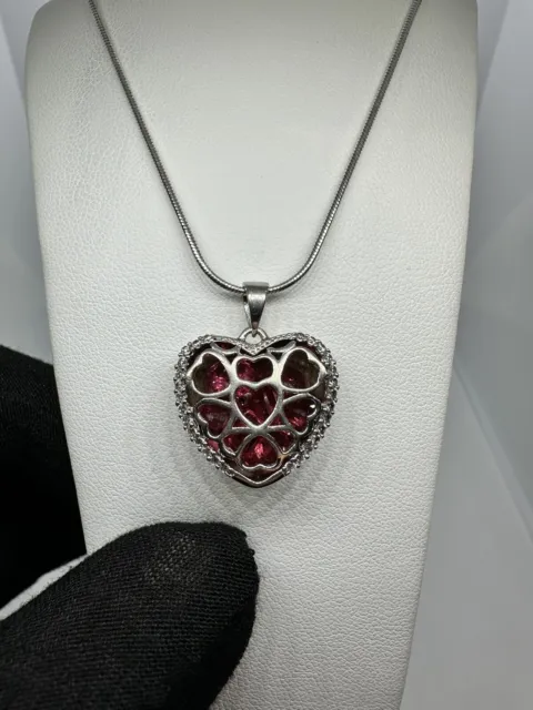 Vancaro Ruby CZ Cut-Out Open Reversible Heart Pendant Necklace Sterling Silver