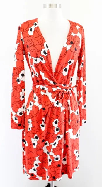 Diane Von Furstenberg Valencia Poppy Red Black Floral Silk Jersey Wrap Dress 4