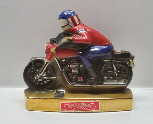 Ezra Brooks 1971 Motorcycle Racer Heritage Decanter Red Blue Gold Black