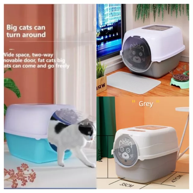 Large Cat Litter Box Toilet  Fully Enclosed Detachable Pet Bedpan Send Shovel Au