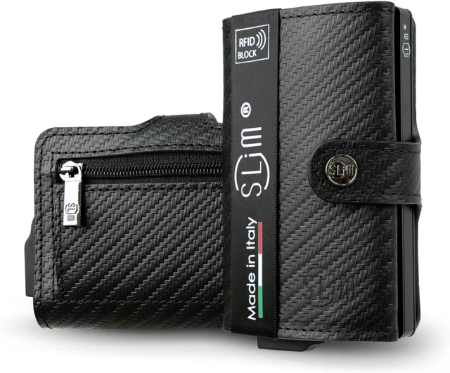 Bonny & Slide Portafoglio Slim Uomo Donna In Alluminio Con Protezione RFID - Porta Carte A Scorrimento, 8 Carte, Misura 10x6,3x0,8 Cm - Regalo In Confezione Elegante