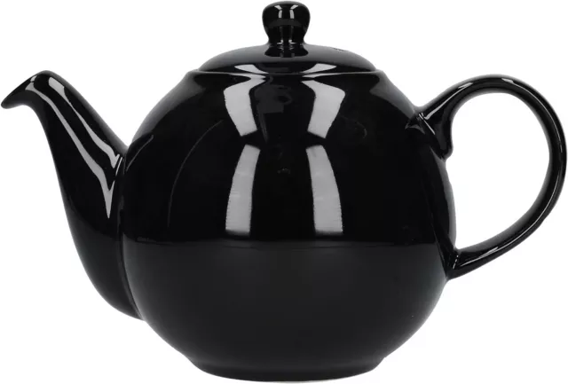 London Pottery 32185 Globe Teapot with Strainer, Ceramic, Gloss Black, 4 Cup Ca