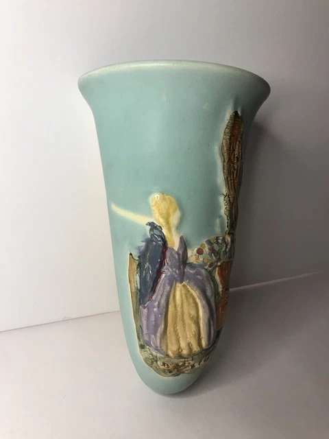 Antique Weller Pottery Colonial Lady Wall Pocket Blue 1920's GREAT CONDITION!