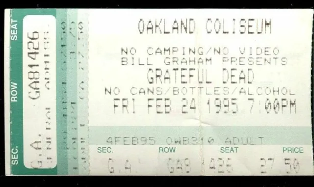 Ticket Concert Grateful Dead Jerry Garcia 1995 2.24 Oakland Coliseum