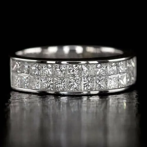 2CT PRINCESS-CUT MOISSANITE Half Eternity Wedding Band Ring Real 14K ...
