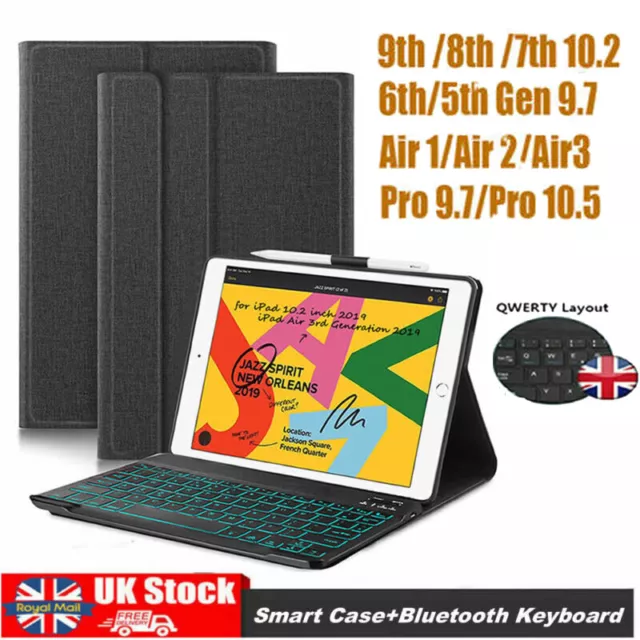 For iPad 10.2" 9th/8th/7th Gen Smart Case With Bluetooth Backlit Keyboard Cover