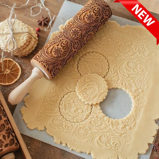 Embossed Rolling Pin For Designs Cake Fondant Textured Decorating Craft Tools