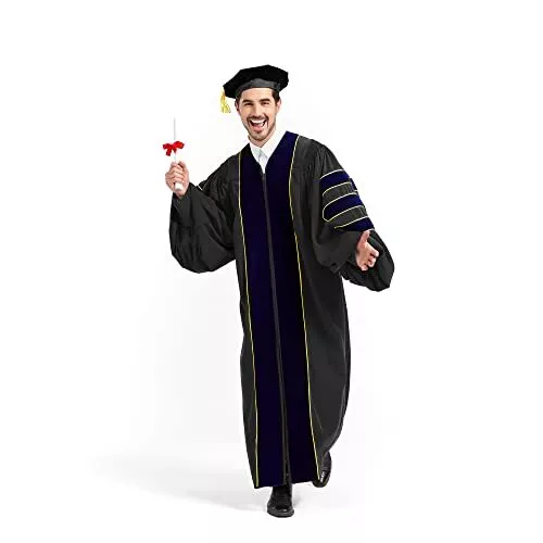 Premium Doctoral Tam Gown for Faculty Professor PhD Graduates Golden Trim Unisex