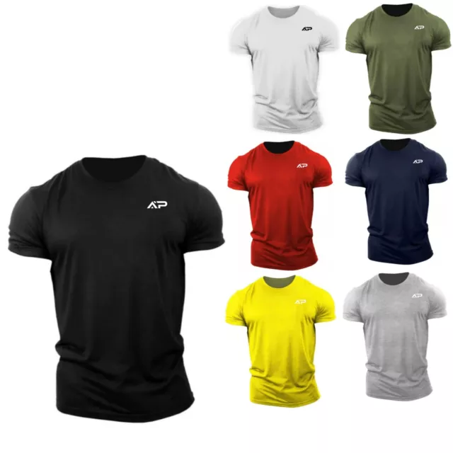 Mens Slim Fit T Shirt Muscle Fit Gym Top Designer Short Sleeve Curved Hem Tee